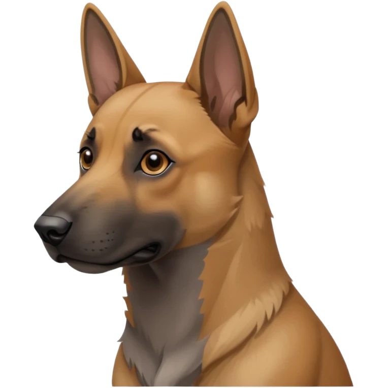 chien Malinois croisé, couleur poils grise, yeux gris et poils mi long emoji