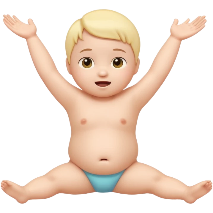 Cute 3D baby emoji with fine baby hair, stretching arms and legs wide, surprised but neutral expression, relaxed posture, chubby infant proportions, pastel colors, clean background, emoji-style illustration emoji