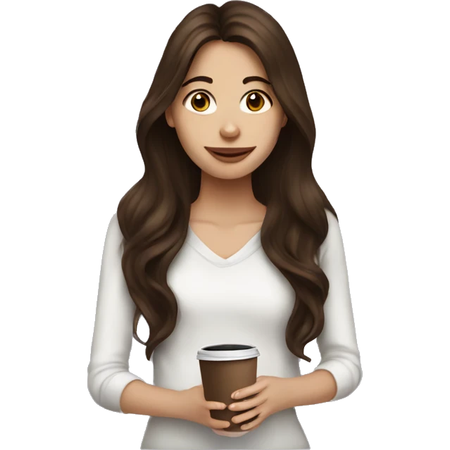 Brunette long haired girl with coffee emoji