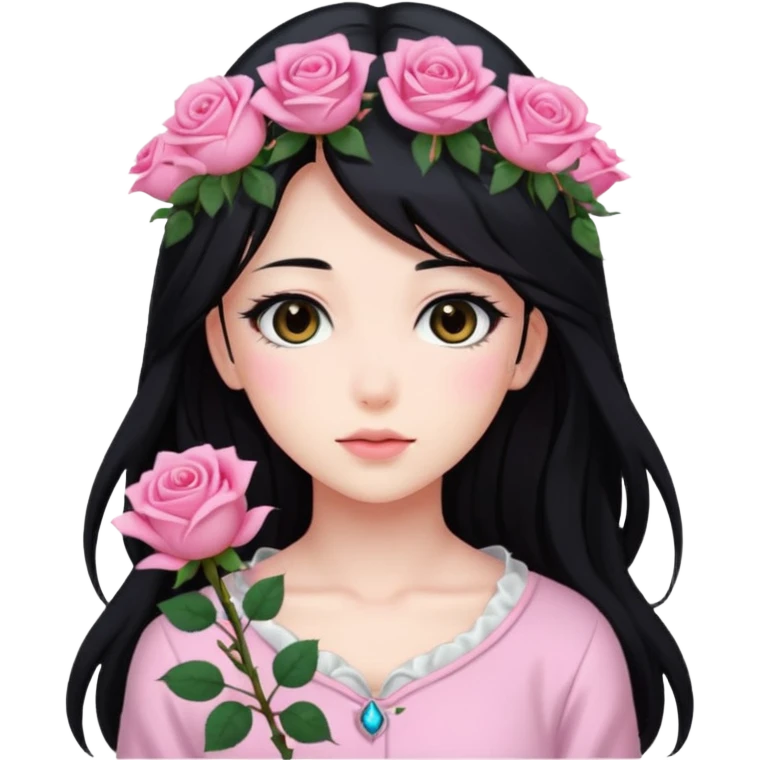 pastel anime woman with pink roses emoji