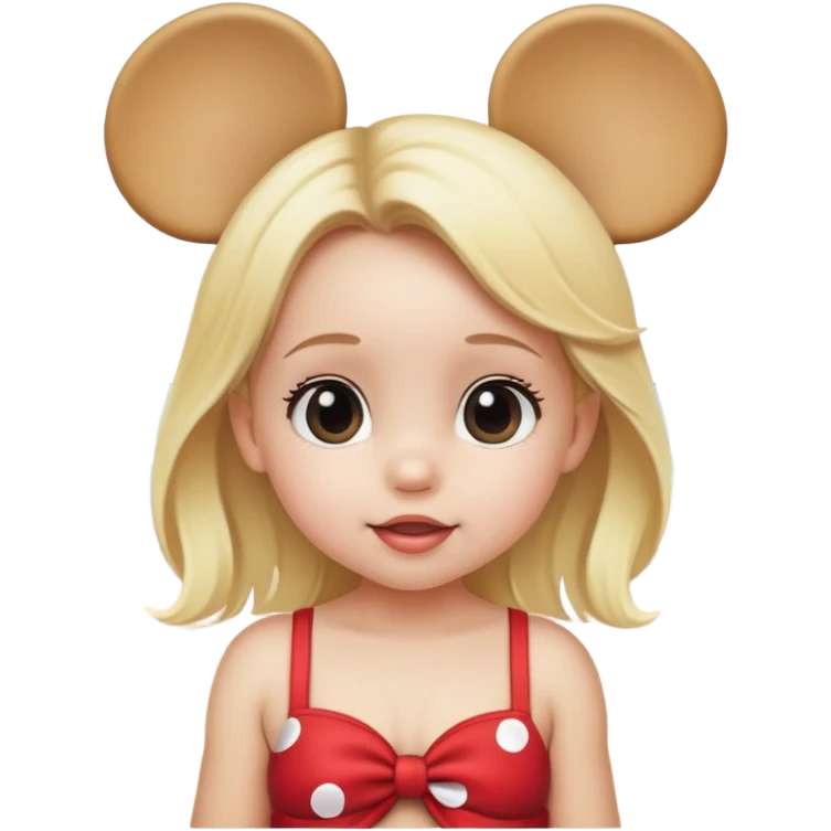 Baby girl with blonde hair with Mickey Mouse ears on the beach  emoji