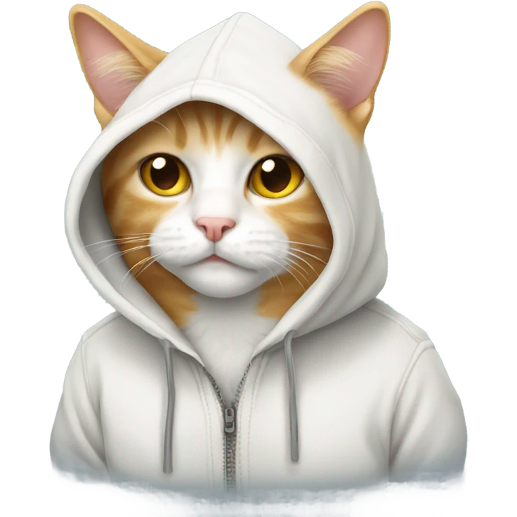 White-ginger cat wearing hoodie emoji