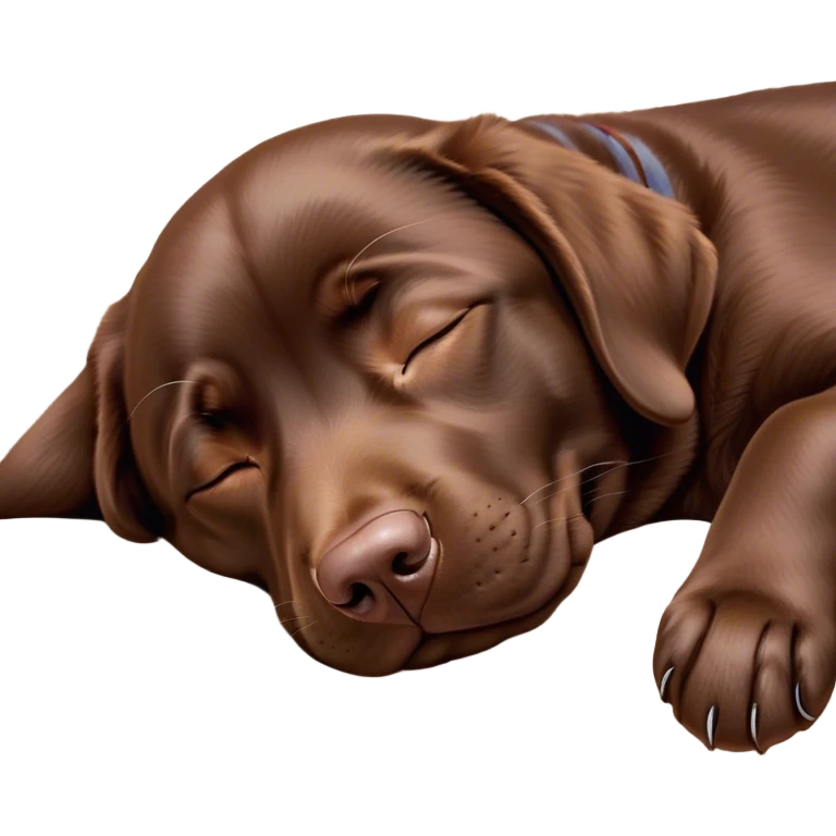 Meme-Worthy Cute Sleeping Chocolate Labrador Portrait Emoji, Head resting peacefully with a contented smile, showcasing a delightfully robust build and a luxuriously soft chocolate Fur, eyes shut in a serene nap, Simplified yet hilariously adorable features, highly detailed, glowing with a soft, drowsy light, high shine, relaxed and utterly lovable, stylized with an air of playful laziness, bright and heartwarming, soft glowing outline, capturing the essence of a comically sleepy companion, so meme-worthy it feels like it could instantly become the next viral sensation of adorable slumber! emoji