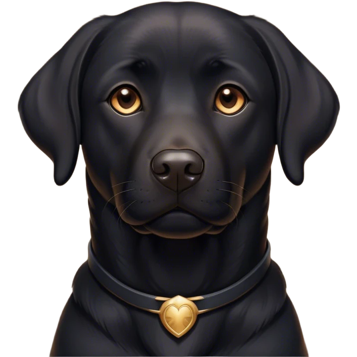 Cinematic Noble Black Labrador Portrait Emoji, Poised and regal, with a robust, muscular build and a sleek, shiny pure black Fur, deep-set soulful brown eyes, Simplified yet sharp and sophisticated features, highly detailed, glowing with a soft, dignified glow, high shine, intelligent and gentle, stylized with an air of confidence, focused and attentive, soft glowing outline, capturing the essence of a watchful and loving companion, so majestic it feels as though it could bound out of the screen with effortless authority! emoji