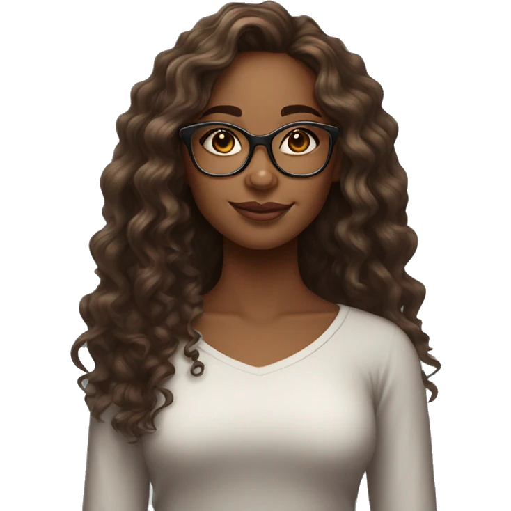 Brown skin girl with glasses long curly hair an highlights  emoji