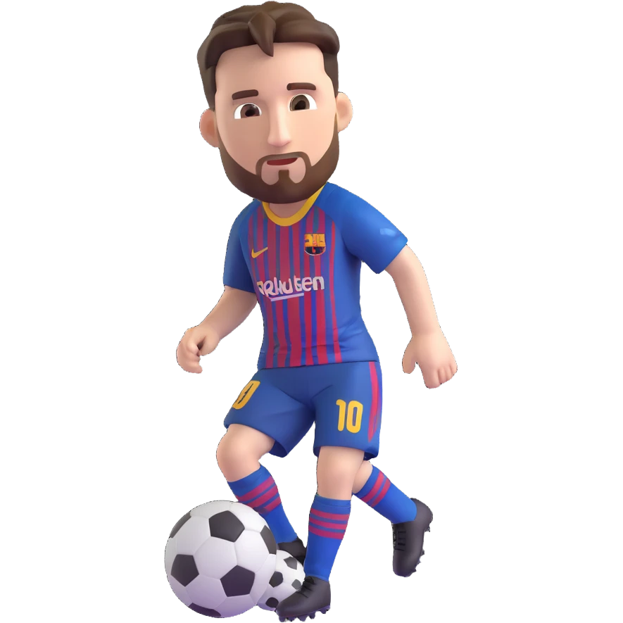 Lionel Messi as an emoji, dribbling a soccer ball, focused expression emoji