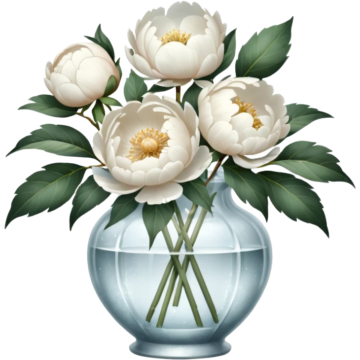 White peonies in crystal vintage  vase  emoji