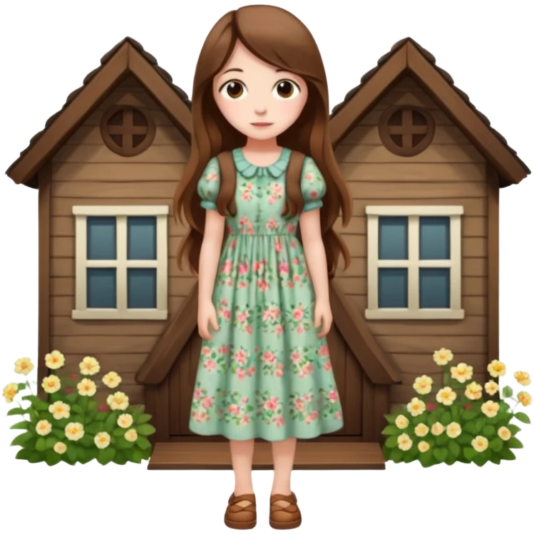 full body nude, sexy girl,long brown hair cutely, cottage core emoji