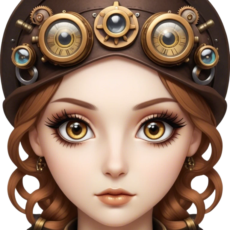 Cinematic 32k HD, Beautiful Steampunk style woman with large glistening eyes, ultra realistic details, each lash, eye, and hair is shown in stunning detail as though captured in a timeless photograph, rich textures, visually rich, so lifelike it could leap off the page at any moment emoji