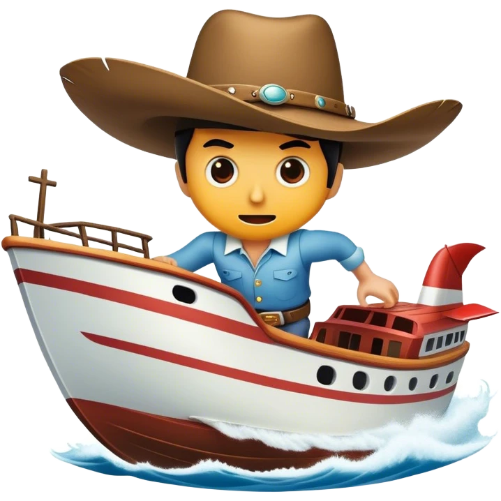 Living aeroplane with a giant cowboy hat running away from a big scary boat emoji