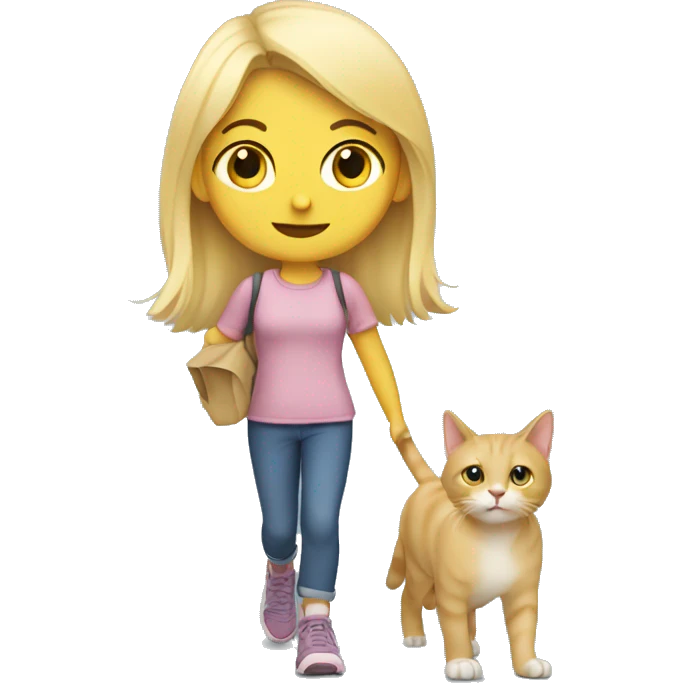 A blonde girl taking her cat for a walk emoji