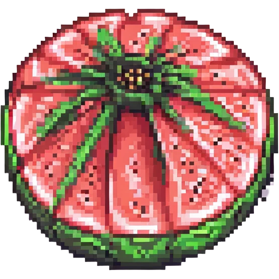 watermelon slice with seeds, juicy and bright, pixel art style emoji