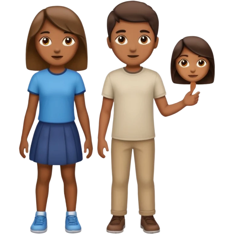 Happy Victory day। A banner is standing with a boy on one side and a girl on the other. emoji