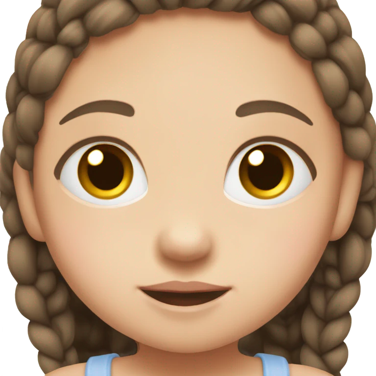 baby girl with straight brown pigtails ponytails on top of head,  big dark brown eyes and pale white fair skin emoji