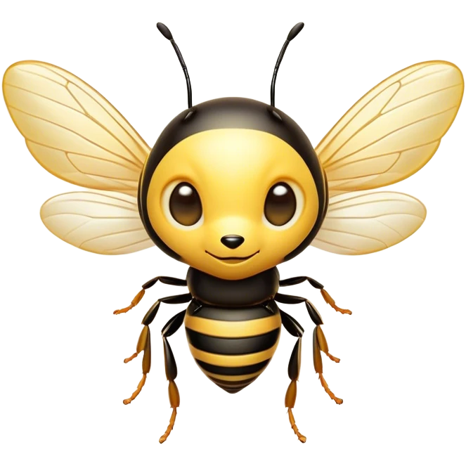 Cinematic Cute Wasp Portrait Emoji, Head tilted playfully and inquisitively, featuring a compact, delicately striped body with softened, endearing eyes and petite, translucent wings, Simplified yet irresistibly adorable features, highly detailed, glowing with a warm, inviting glow, high shine, affectionate and lively, stylized with a touch of whimsical insect charm, soft glowing outline, capturing the essence of a mischievous wasp that seems as if it could buzz out of the screen with a playful wink! emoji