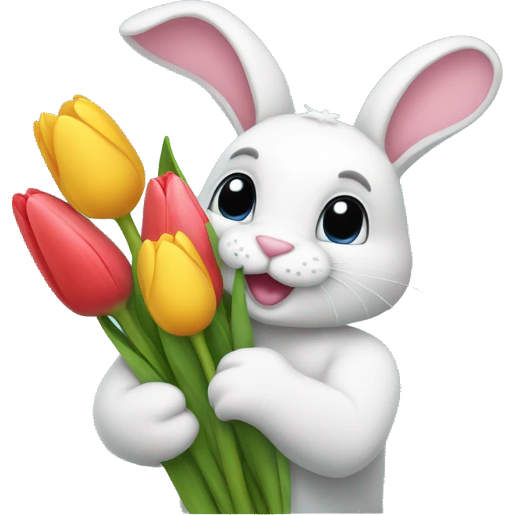 bunny holding tulips  emoji
