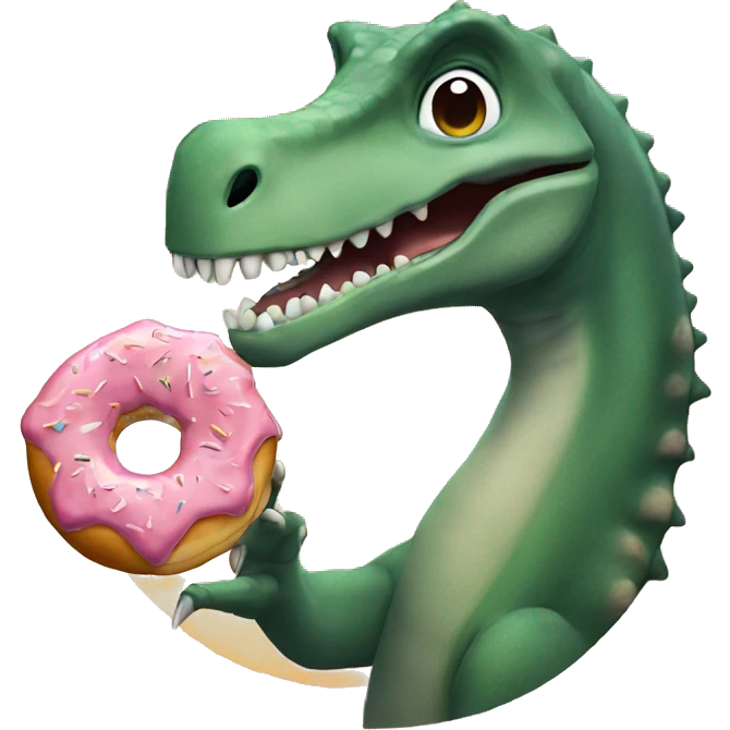 A dinosaur is eating a donut emoji