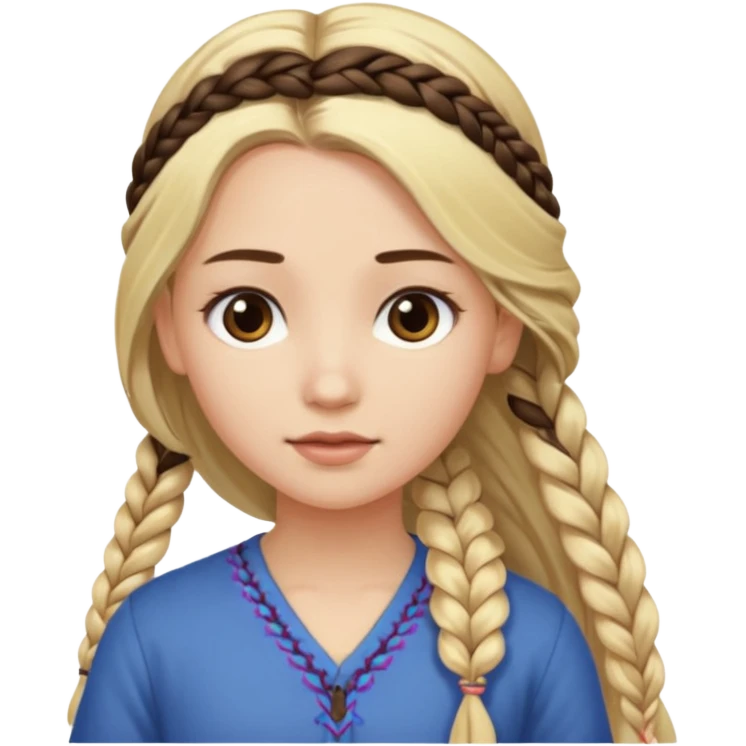 Girl long flowing blonde hair and  girl with DARK BROWN HAIR ONE BRAID on one side.   emoji
