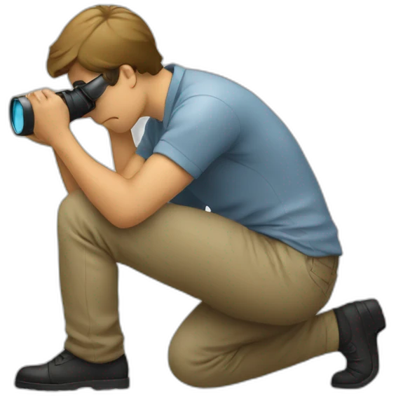 person crouching using a spy glass emoji