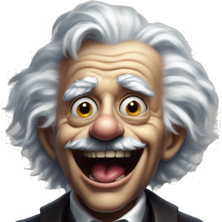 Laughing undead Einstein vampire in Uncle Scrooge style, oil paint, mysterious eyes, intricate lips, masterpiece pose, odd perspective, beautiful, desirable, logical emoji