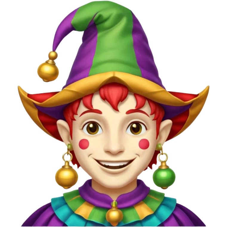 Jester – Smiling trickster with colorful hat and bells emoji