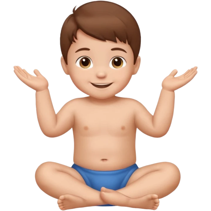 A smiling baby boy with brown hair, sitting, moving its arms and hands. emoji