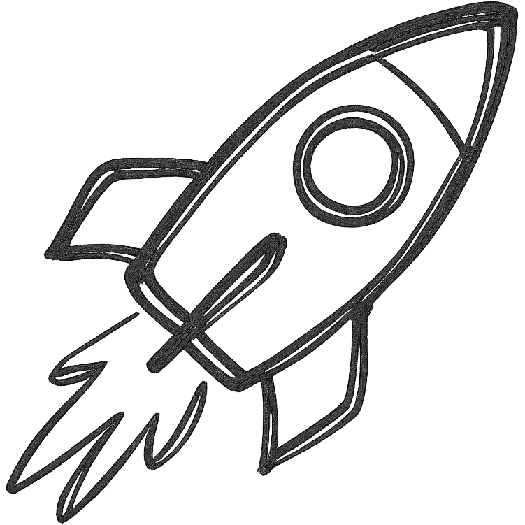 rocket, hand-drawn with sketchy lines, playful and whimsical emoji