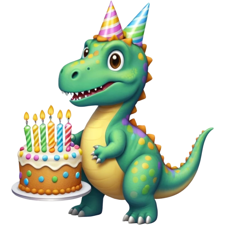 dinosaur with birthday cake emoji
