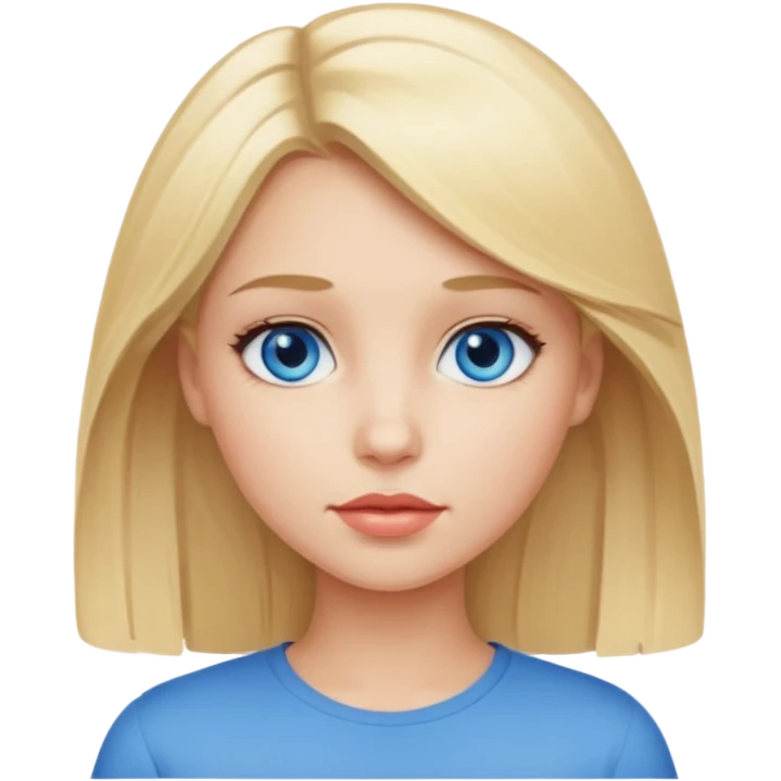 A girl with medium-length blonde hair, blue eyes, small lips.  emoji