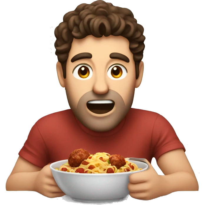 brunette man devouring pasta and meatballs emoji