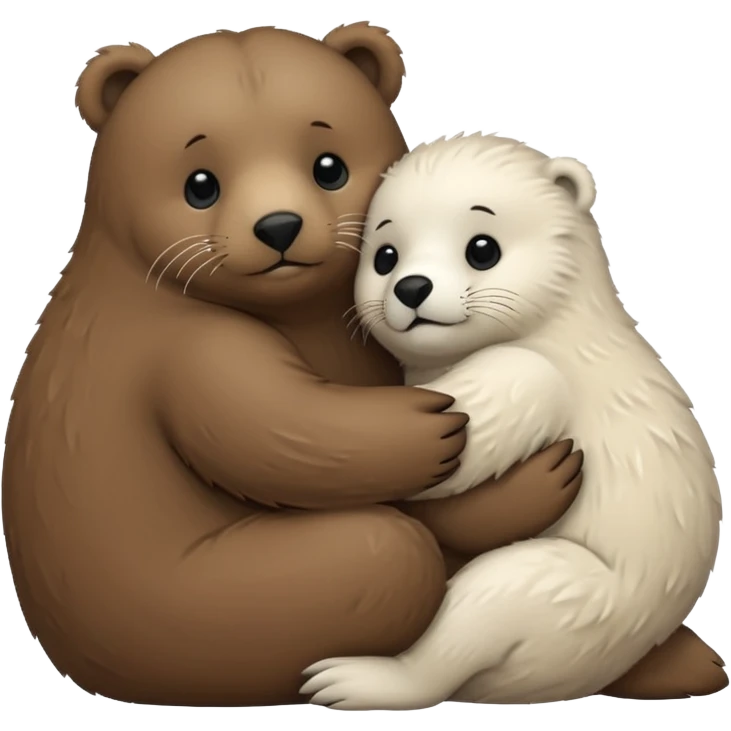 small white seal hugging a big brown bear emoji