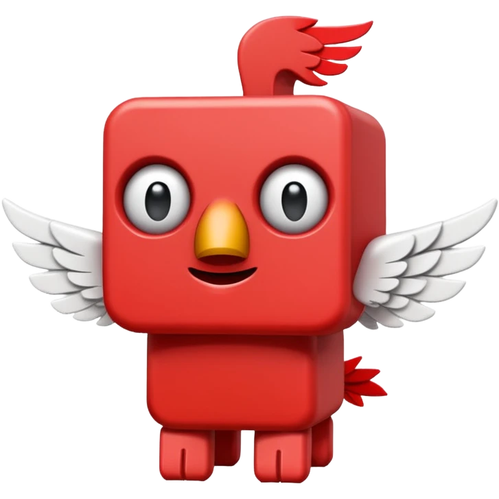 A blocky red creature with white wings and question marks on its eyes. emoji