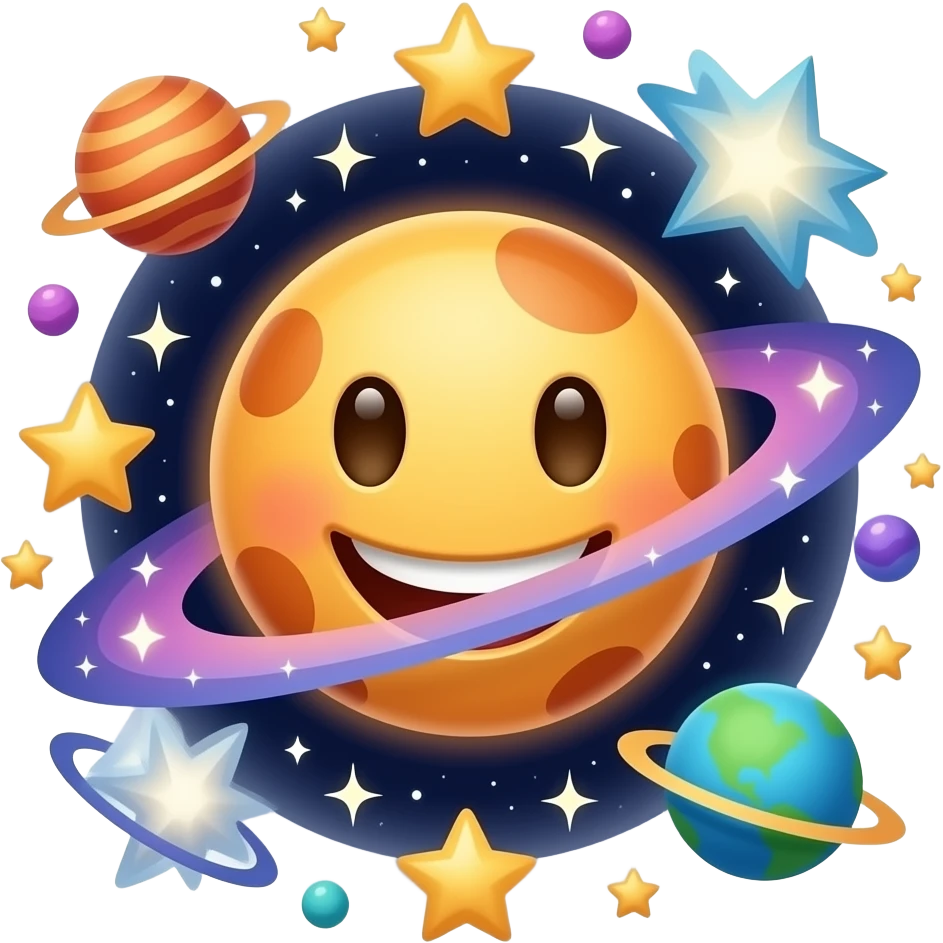 An emoji of litrally everything cool stuff like galaxies and things and a face with emotions emoji