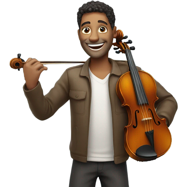 happy guy with violin in mouth emoji