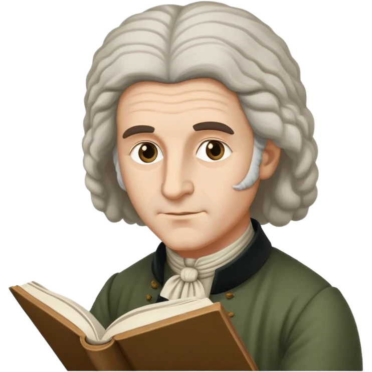 Rousseau reading a book, classic philosopher look, powdered wig emoji