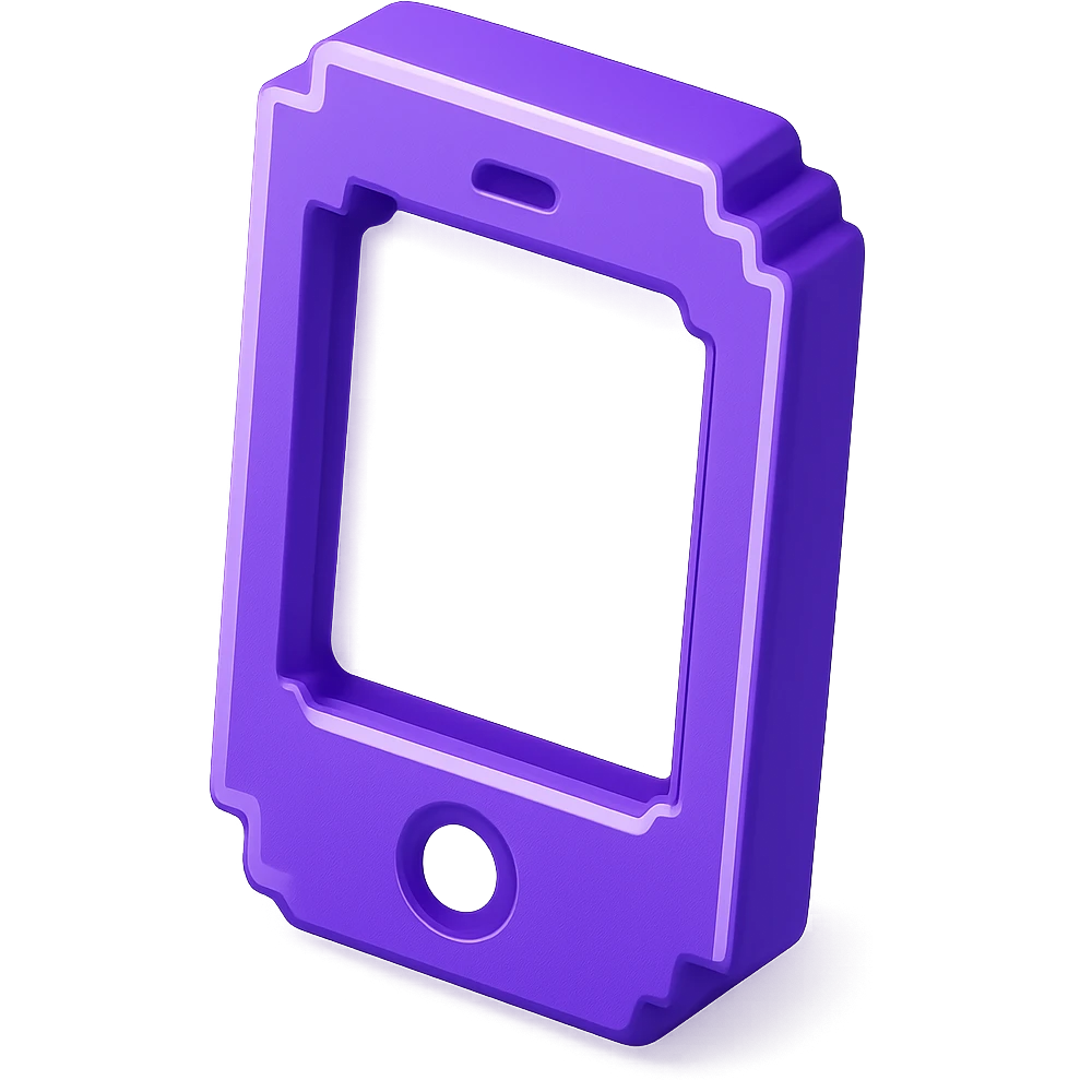 Make this 3D purple smartphone icon front facing, keep pixel art details and shiny look, with transparent background. emoji