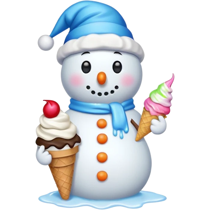 snowman wearing cap with ice cream  emoji