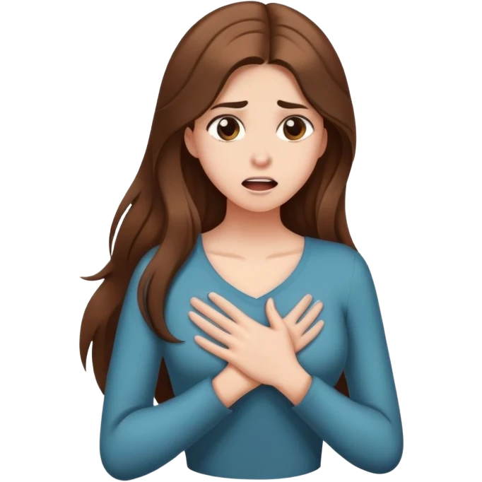 Girl with long brown hair making a dramatic gasp, hand on chest, elegant  emoji