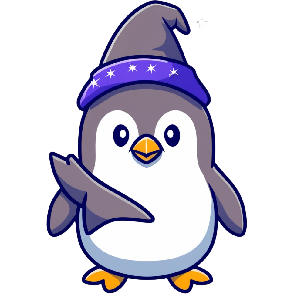 penguin wizard with sparkles emoji