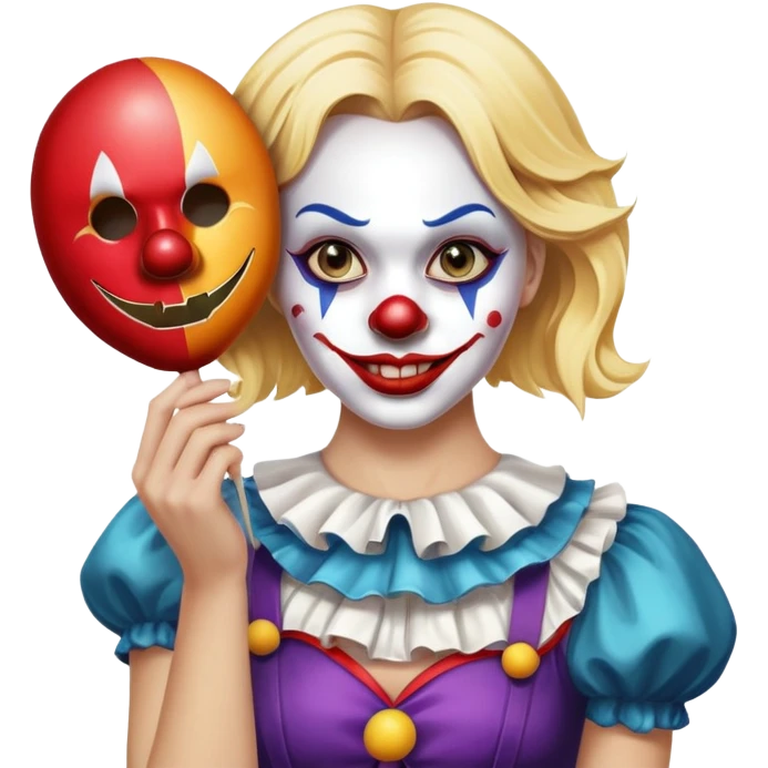 Blonde woman holding a Halloween clown mask  emoji
