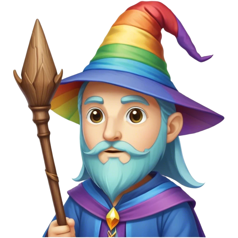 Rainbow wizard with hat and staff emoji