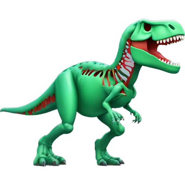 a green trex with blue skeleton and red eyes, full body
 emoji