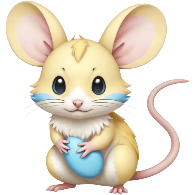 Yellow white and cyan-blue Gerbil-Jerboa-Minccino-Emolga-Pachirisu-Pokémon-Fakémon-hybrid-fusion-creature  emoji