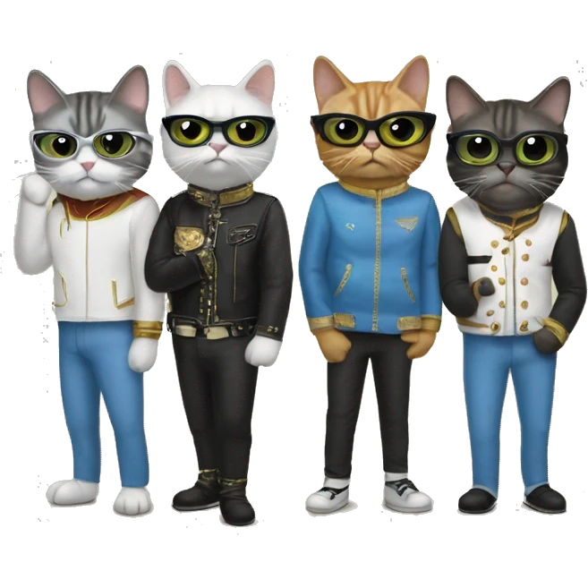 4 cats dressed as the band weezer emoji