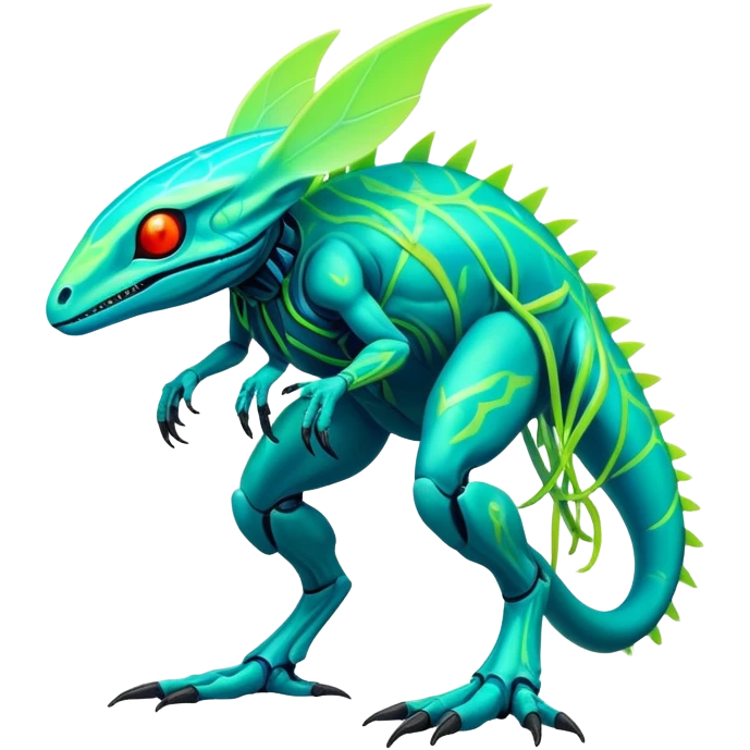 Tropical futuristic lush cool edgy neon Fionbri-Vernid-Elgyem-creature (full body) emoji