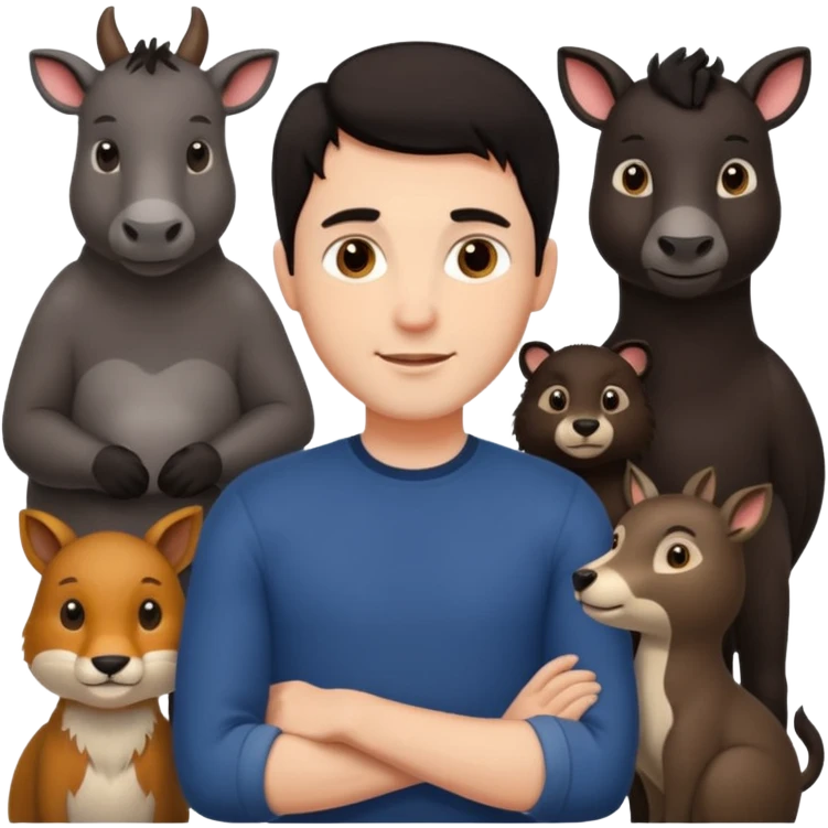 GRANJERO PIEL CLARA Y PELO OSCURO CON ANIMALES A SU ALREDEDOR QUE SEA HOMBRE emoji