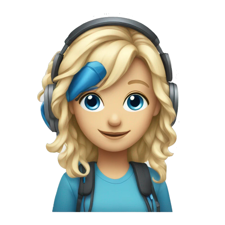 smiling girl with blue eyes and headphones emoji