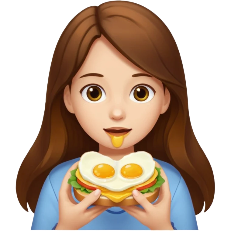 Girl with brown long hair eating egg sandwich emoji
