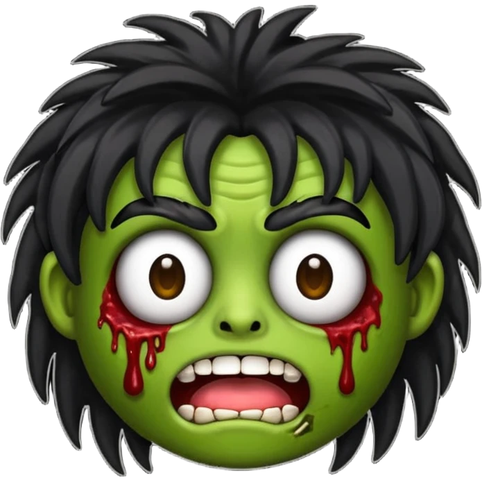 Un emojin de zumbi com cabelo comprido preto e franja emoji