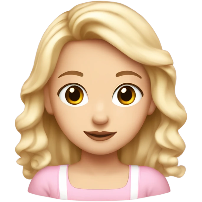 A girl with blond hair and brown eyes a baby pink bow im her hair and a Withe  tang top on emoji